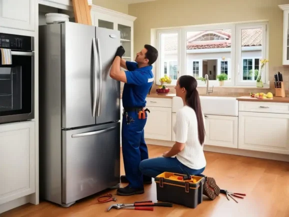 técnico reparando refrigerador